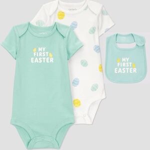 Carter's JOY Baby Easter 2pk Bodysuit White/Green and Bib NWT